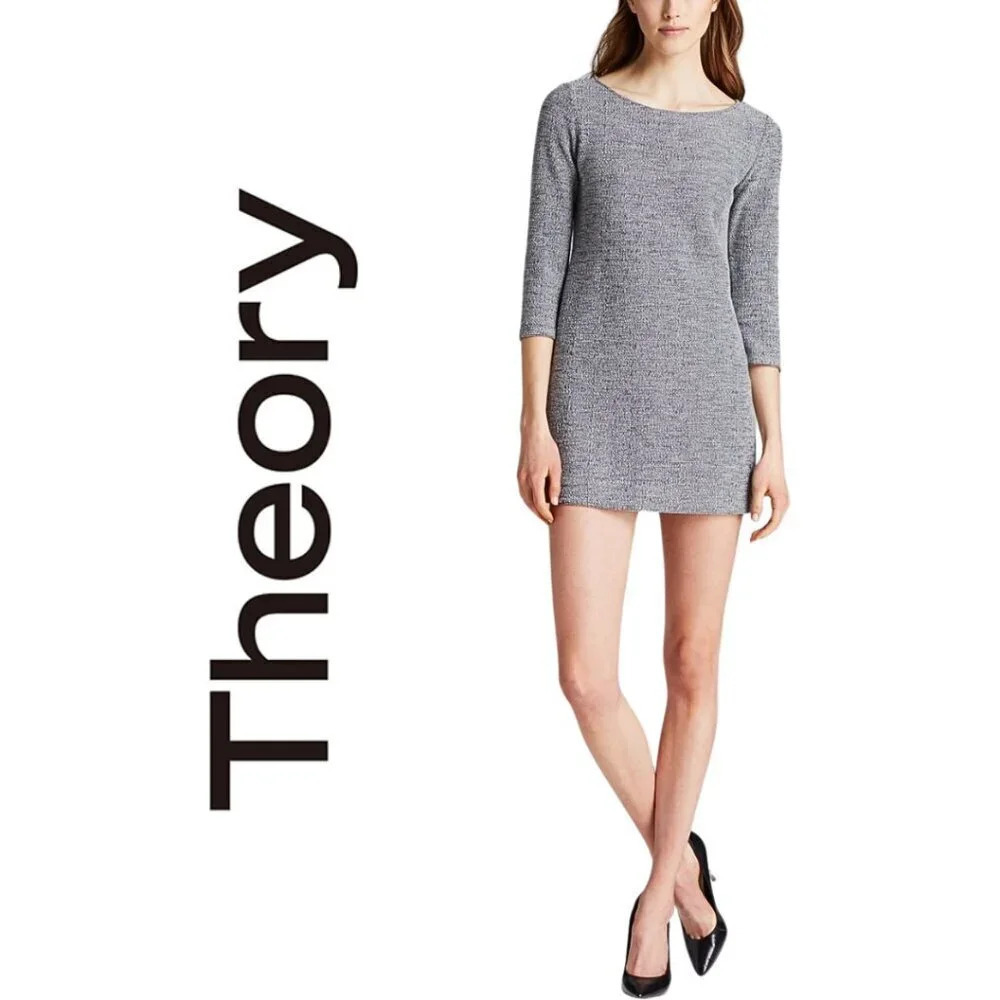 Theory Gray 3/4 Sleeve Knit Mini Dress